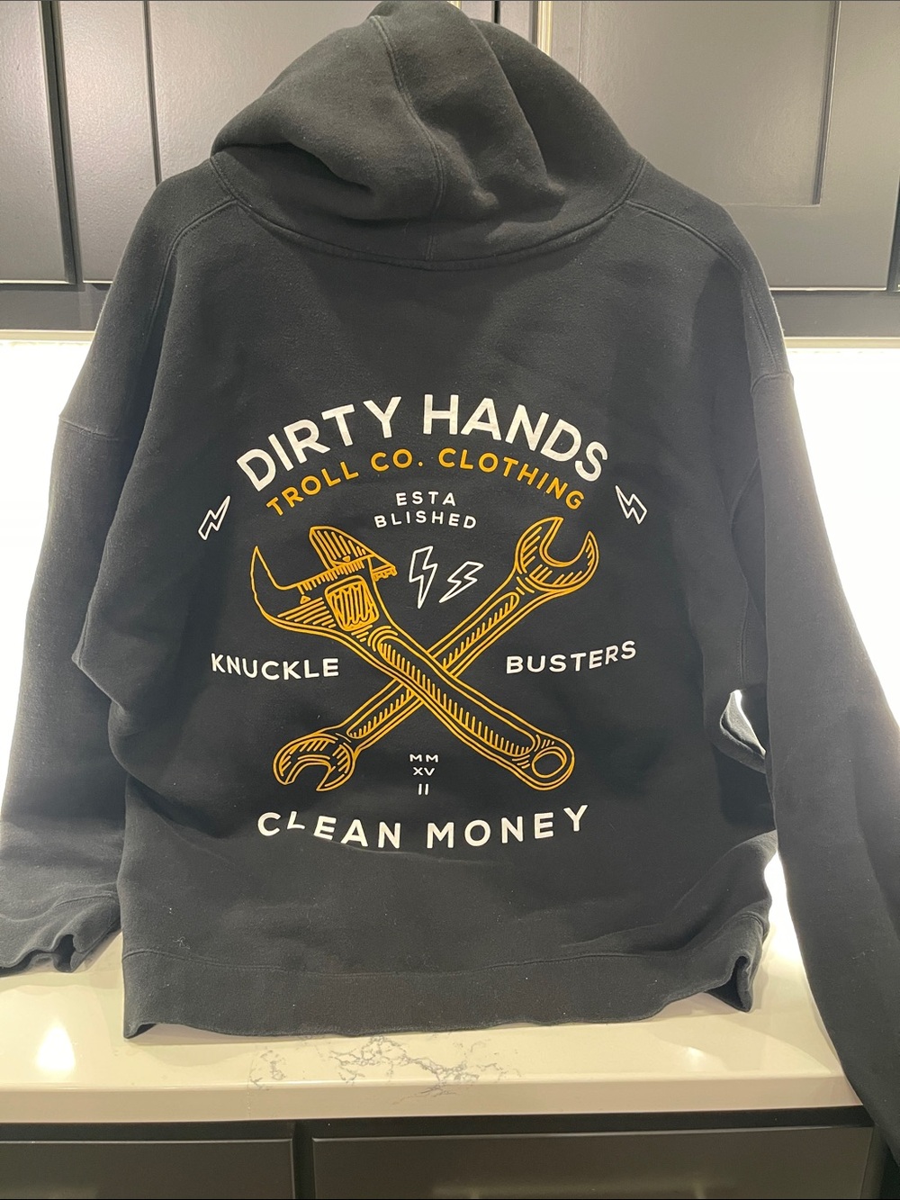 Troll Co. Clothing, “Dirty Hands Clean Money” Black Hoodie (XL)